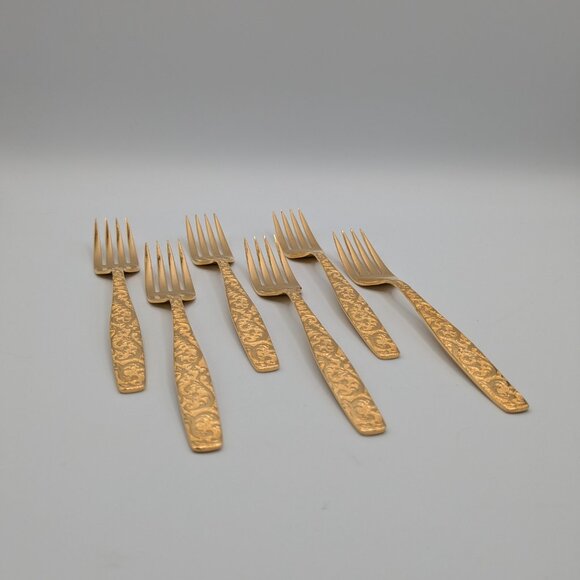 Americana Golden Heritage Flatware Golden Scroll 6 Dinner Forks 6.75" Vintage - Picture 3 of 14